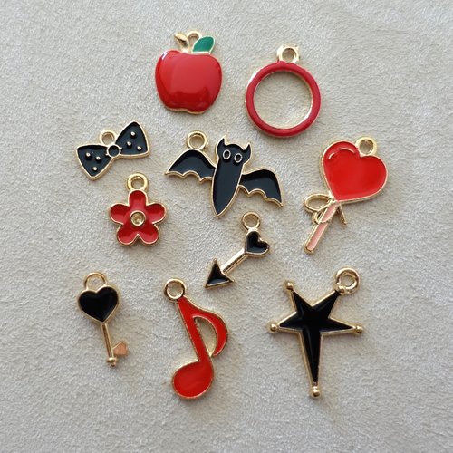 Lot de 10 pendentifs en métal émaillé - loisirs créatifs - création bijoux