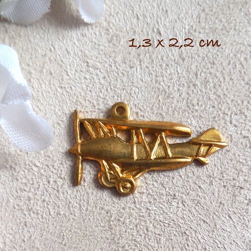 Breloque pendentif forme avion - laiton couleur or