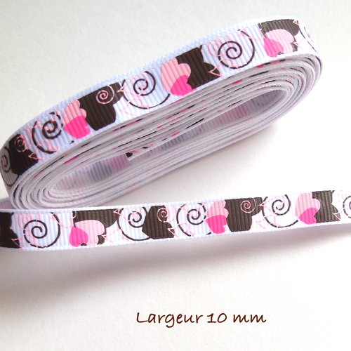 4,34 mètres de ruban gros grain blanc motifs coeurs et volutes - 10 mm