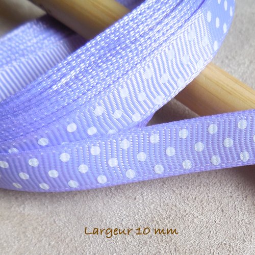 2,96 mètres de ruban gros grain lilas à pois blancs - 10 mm