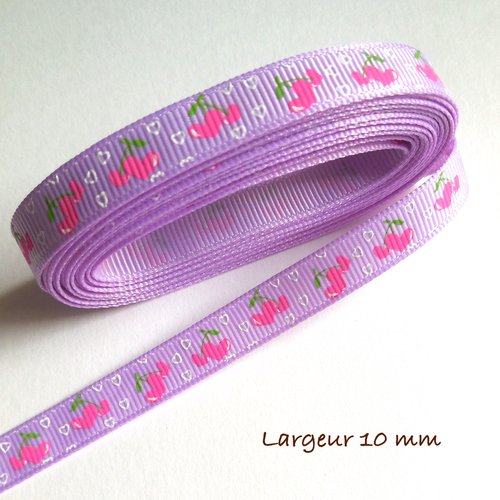 3,86 mètres de ruban gros grain - motifs coeurs roses et blancs sur fond mauve