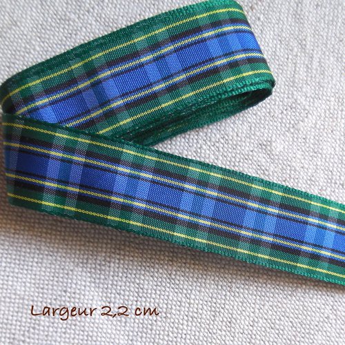2 mètres de ruban polyester - motif écossais - 22 mm