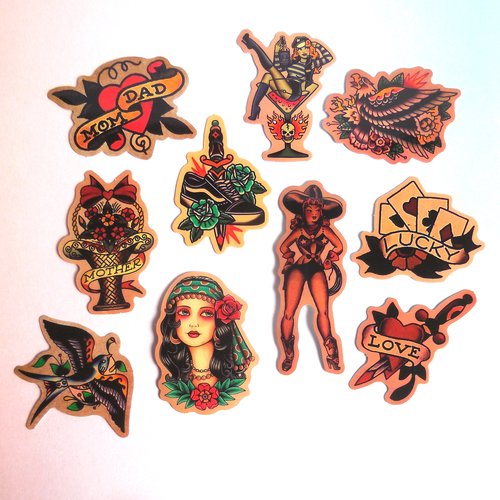 10 stickers autocollants - thème pirates tatouages