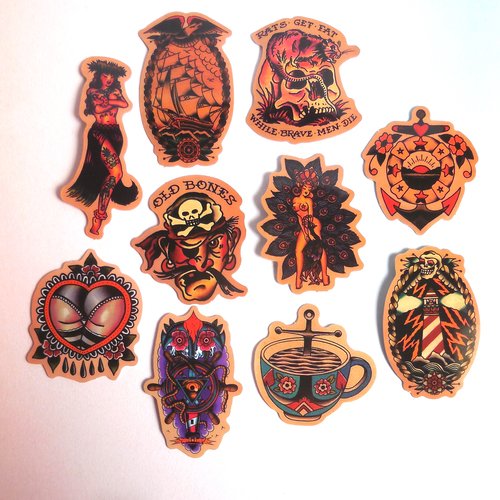 10 stickers autocollants - thème pirates tatouages