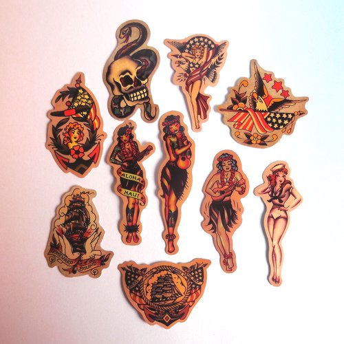 10 stickers autocollants - thème pirates tatouages