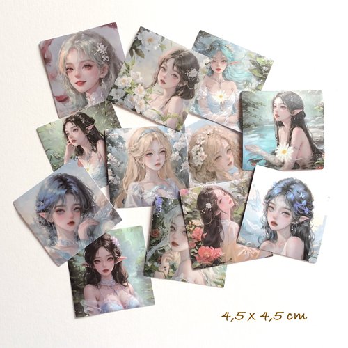 12 stickers autocollants motifs japonais filles elfes