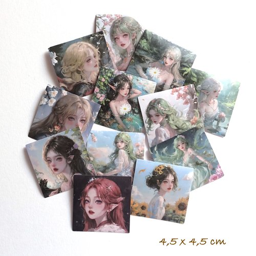 12 stickers autocollants motifs japonais filles elfes