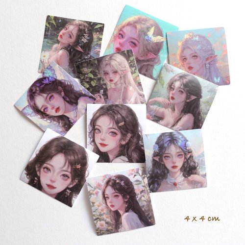 10 stickers autocollants motifs japonais filles elfes