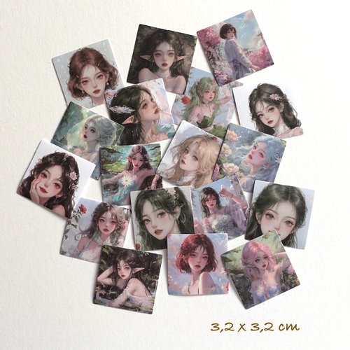 18 stickers autocollants motifs japonais filles elfes
