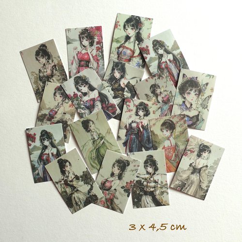 17 stickers autocollants motifs filles japonaises