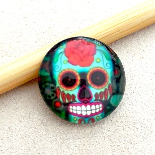 Cabochon verre tête de mort calavera mexique