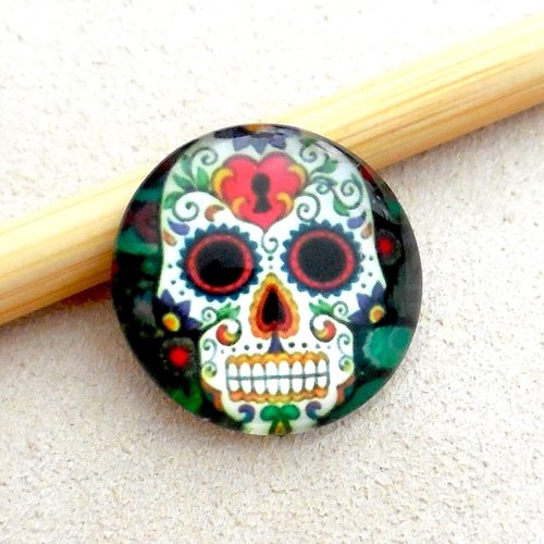 Cabochon verre tête de mort calavera mexique
