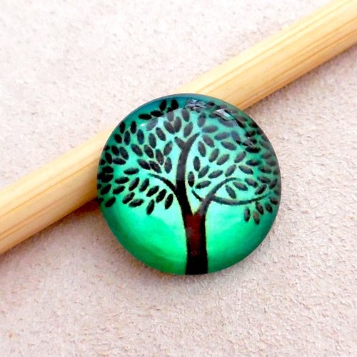 Cabochon en verre forme ronde - motif arbre de vie - 20 mm