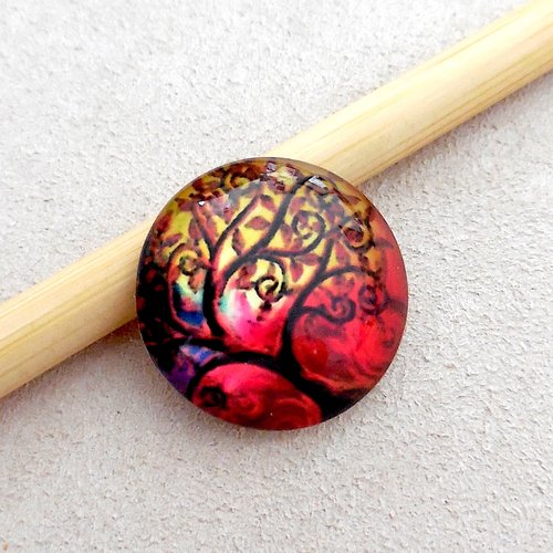 Cabochon en verre forme ronde - motif arbre de vie - 20 mm