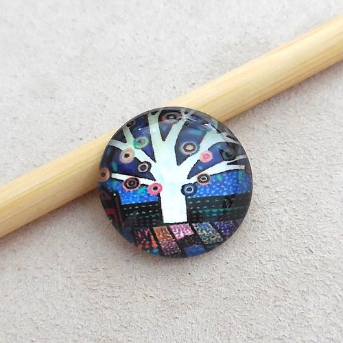 Cabochon en verre forme ronde - motif arbre de vie - 20 mm