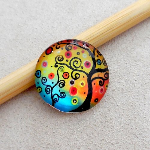 Cabochon en verre forme ronde - motif arbre de vie - 20 mm