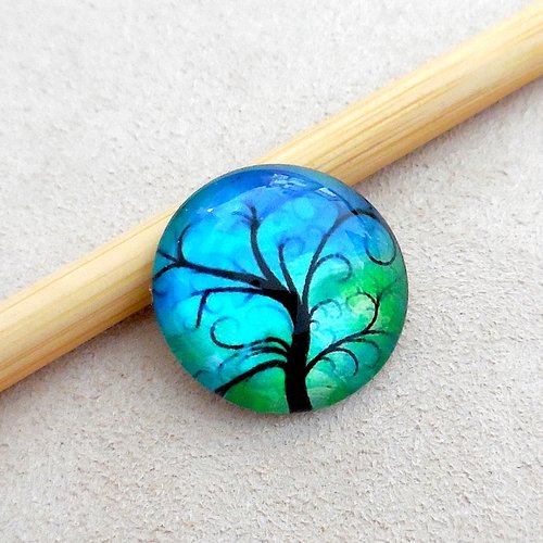 Cabochon en verre forme ronde - motif arbre de vie - 20 mm