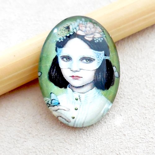 Cabochon en verre forme ovale - motif filette