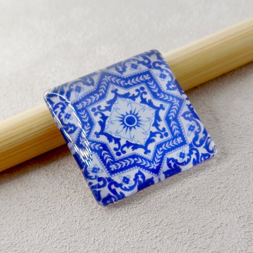Cabochon en verre forme carrée - motif mosaïque
