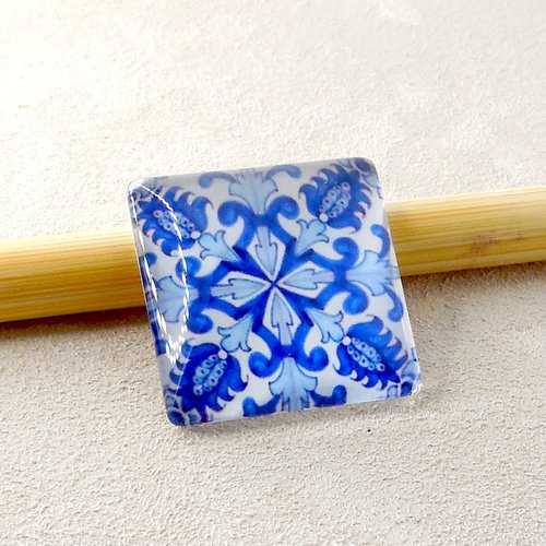 Cabochon en verre forme carrée - motif mosaïque