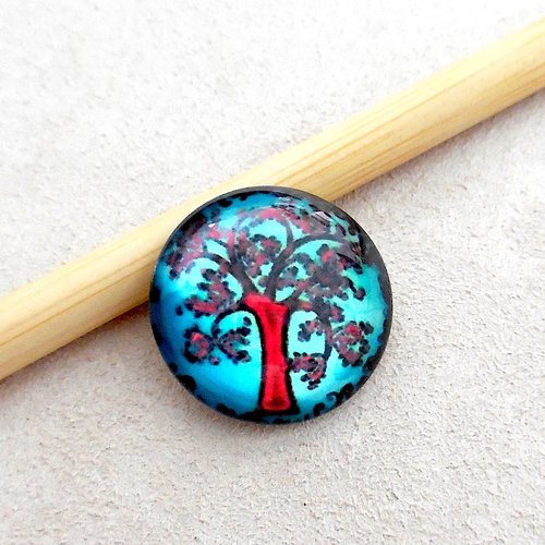 Cabochon en verre forme ronde - motif arbre de vie