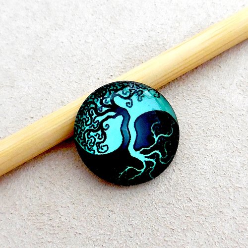 Cabochon en verre forme ronde - motif arbre de vie