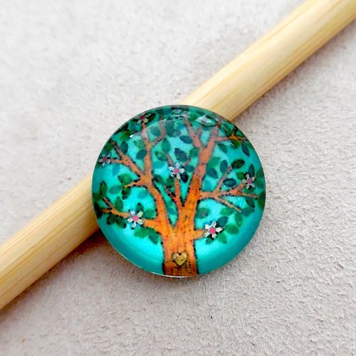 Cabochon en verre forme ronde - motif arbre de vie