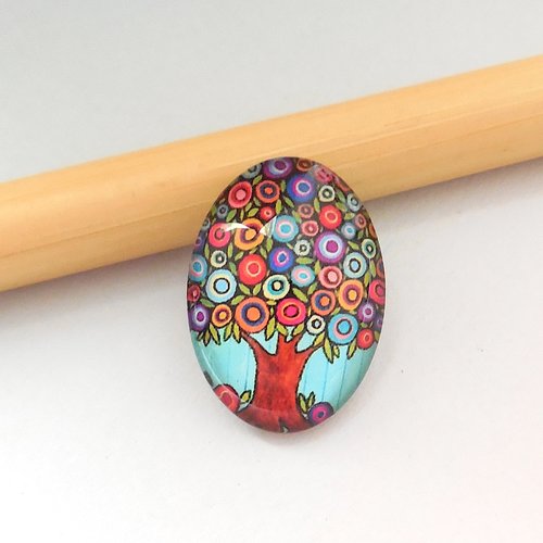 Cabochon en verre forme ovale - motif arbre de vie