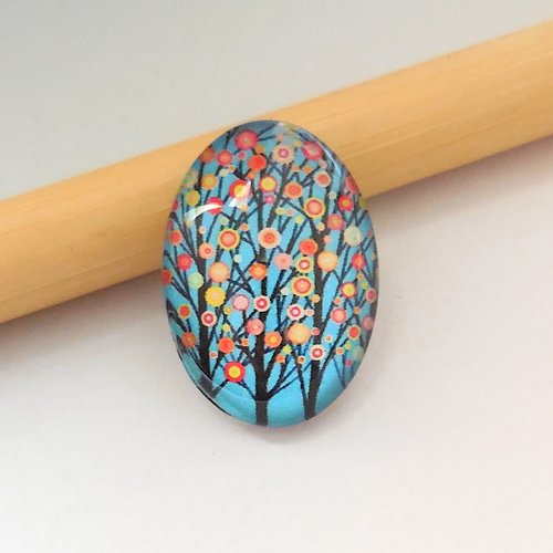 Cabochon en verre forme ovale - motif arbre de vie