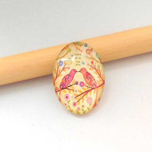 Cabochon en verre forme ovale - motif love oiseaux