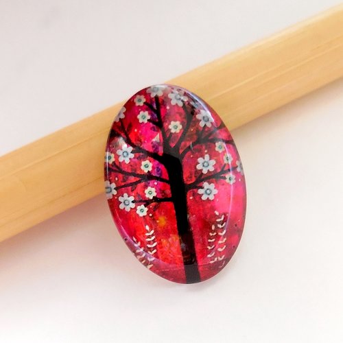 Cabochon en verre forme ovale - motif arbre de vie