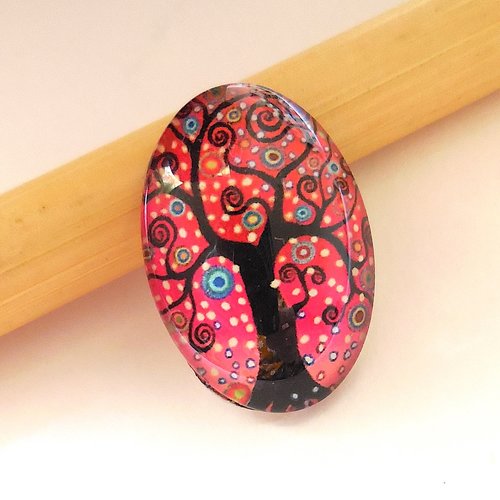 Cabochon en verre forme ovale - motif arbre de vie