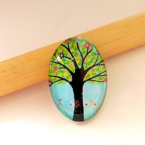 Cabochon en verre forme ovale - motif arbre de vie