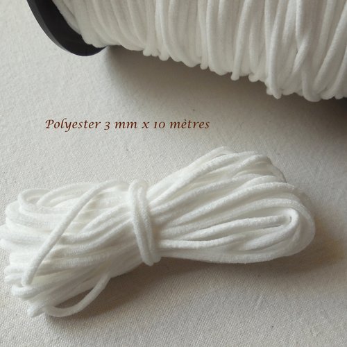 10 mètres d'élastique polyester blanc - diamètre 3 mm
