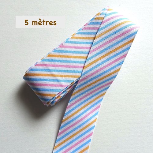 5 mètres de ruban biais à plat coton motif rayé