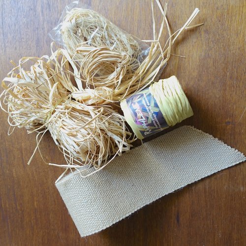 Lot raphia naturel - raphia polypropylène - ruban toile de jute