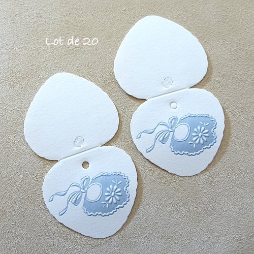 Lot de 20 étiquettes motif bavoir bébé bleu