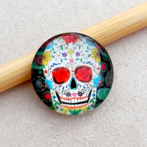 Cabochon verre tête de mort calavera mexique