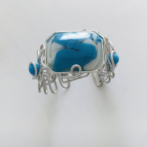 Bracelet rectangle bleu argent