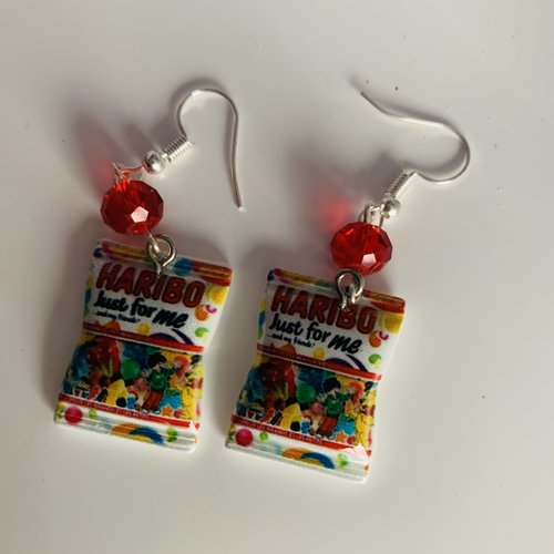 Boucles d’oreilles bonbons rouge multicolore