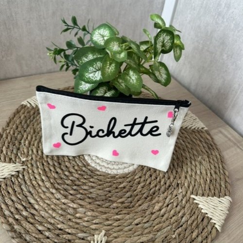 Pochette "bichette" beige/rose fluo