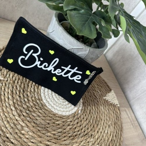 Pochette "bichette" noire/jaune fluo