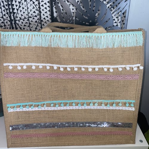 Cabas jute ruban