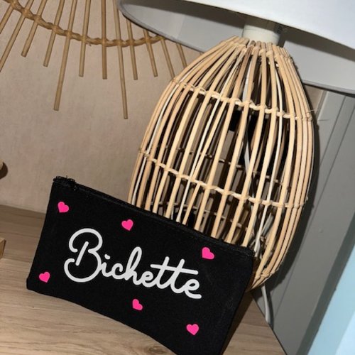 Pochette "bichette" noire/rose fluo