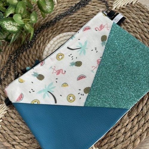Pochette a bandoulière "tropicale bleu/vert d'eau"