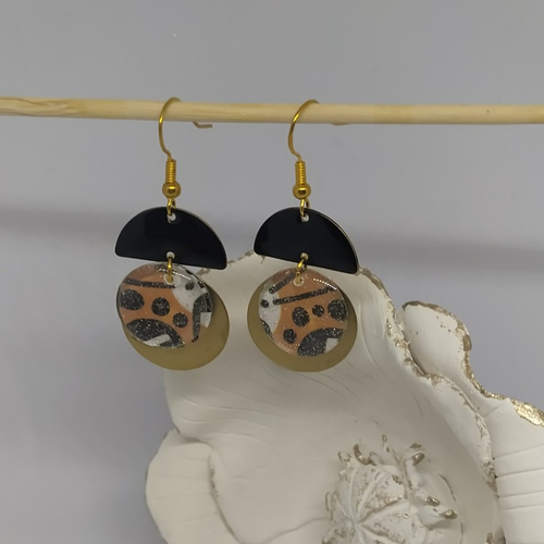 Boucle d'oreille léopard or et noir
