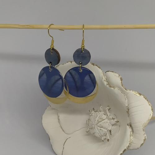Boucles d'oreille bleu marine et or