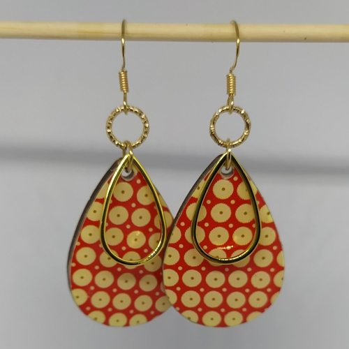 Boucles d'oreille rouge et or