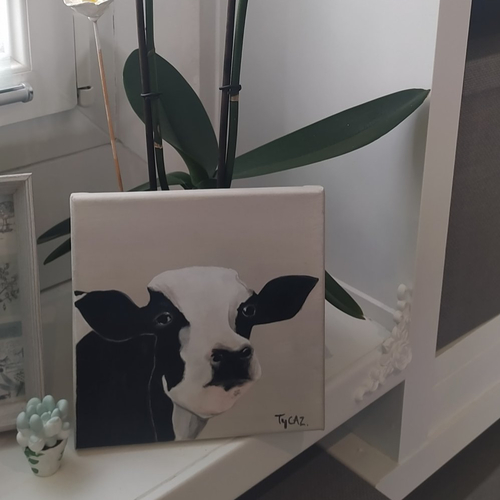 Tableau de vache noire et blanche, holstein