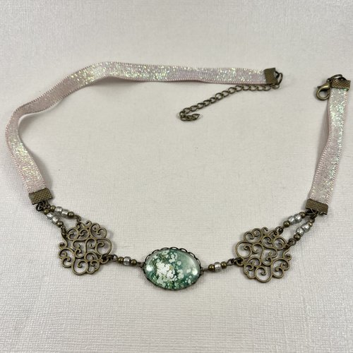 Headband/ bijoux pour cheveux avec cabochon et perles tons verts